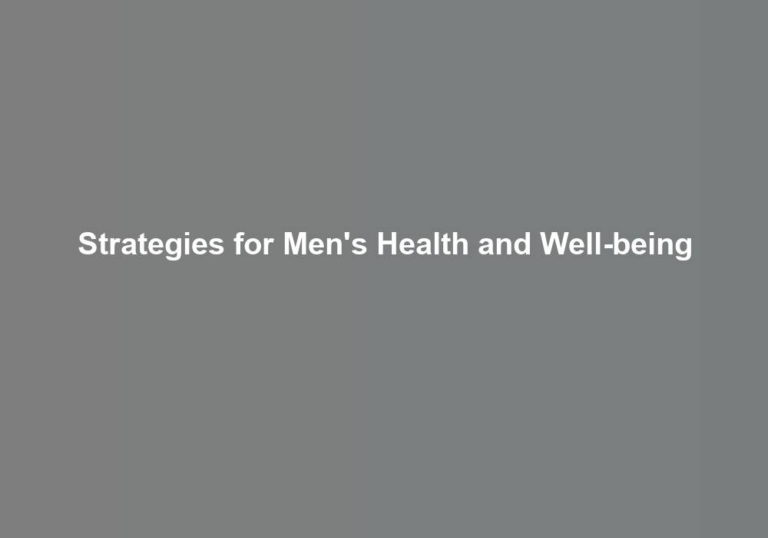 Strategies for Men’s Health and Well-being